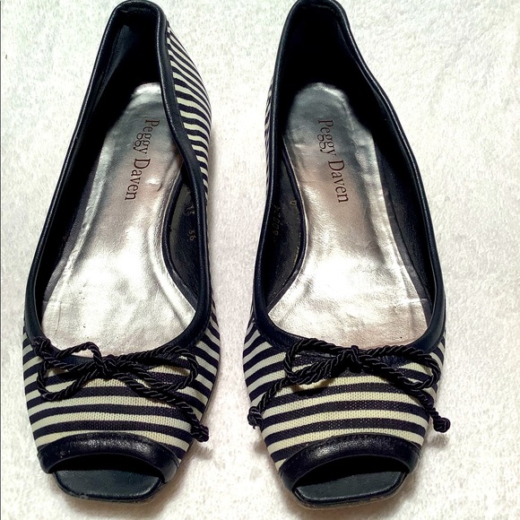Peggy Daven striped peep toe flats - Picture 2 of 4